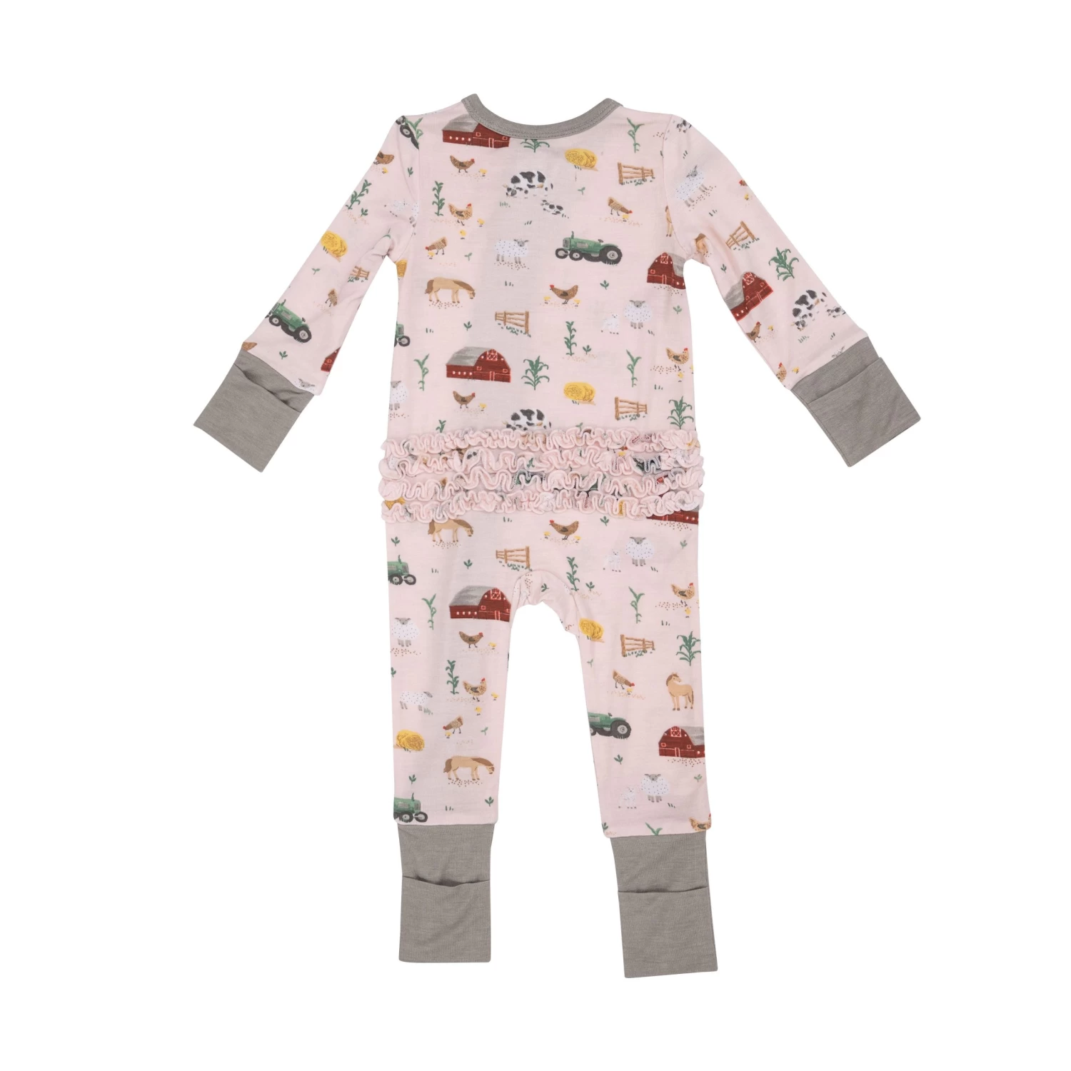 Big Red Barn Pink Ruffle 2-Way Zipper Romper 4 Big Red Barn Pink Ruffle 2-Way Zipper Romper - Image 2