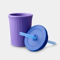 12oz Silicone Straw Cup (Purple/Navy) -Baby Product Shop 12oz silicone straw cup purple navy silikids silikids lil tulips 30921123594358