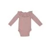 Silver Pink Ruffle Collar Ribbed Long Sleeve Bodysuit