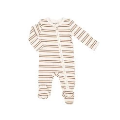 French Stripe Cashew Ribbed 2-Way Zipper Footie