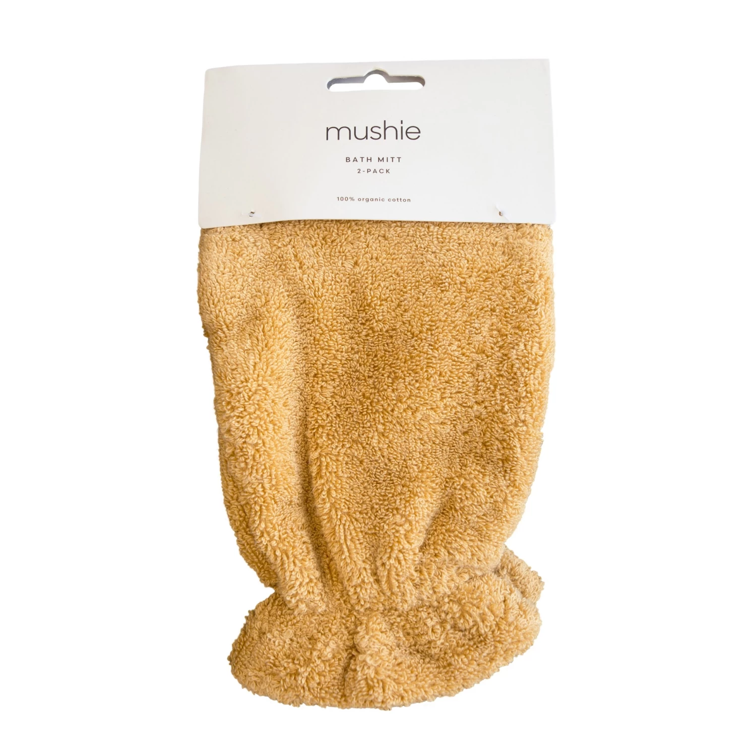 Mushie Organic Cotton Bath Mitt 2-Pack (Fall Yellow) 4 Mushie Organic Cotton Bath Mitt 2-Pack (Fall Yellow) - Image 2
