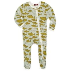 Blue Fish Bamboo Zipper Footed Romper