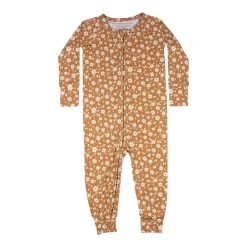 Camel Floral Zip Romper