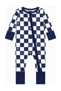 Check It Out - Blue Footless Zip Romper