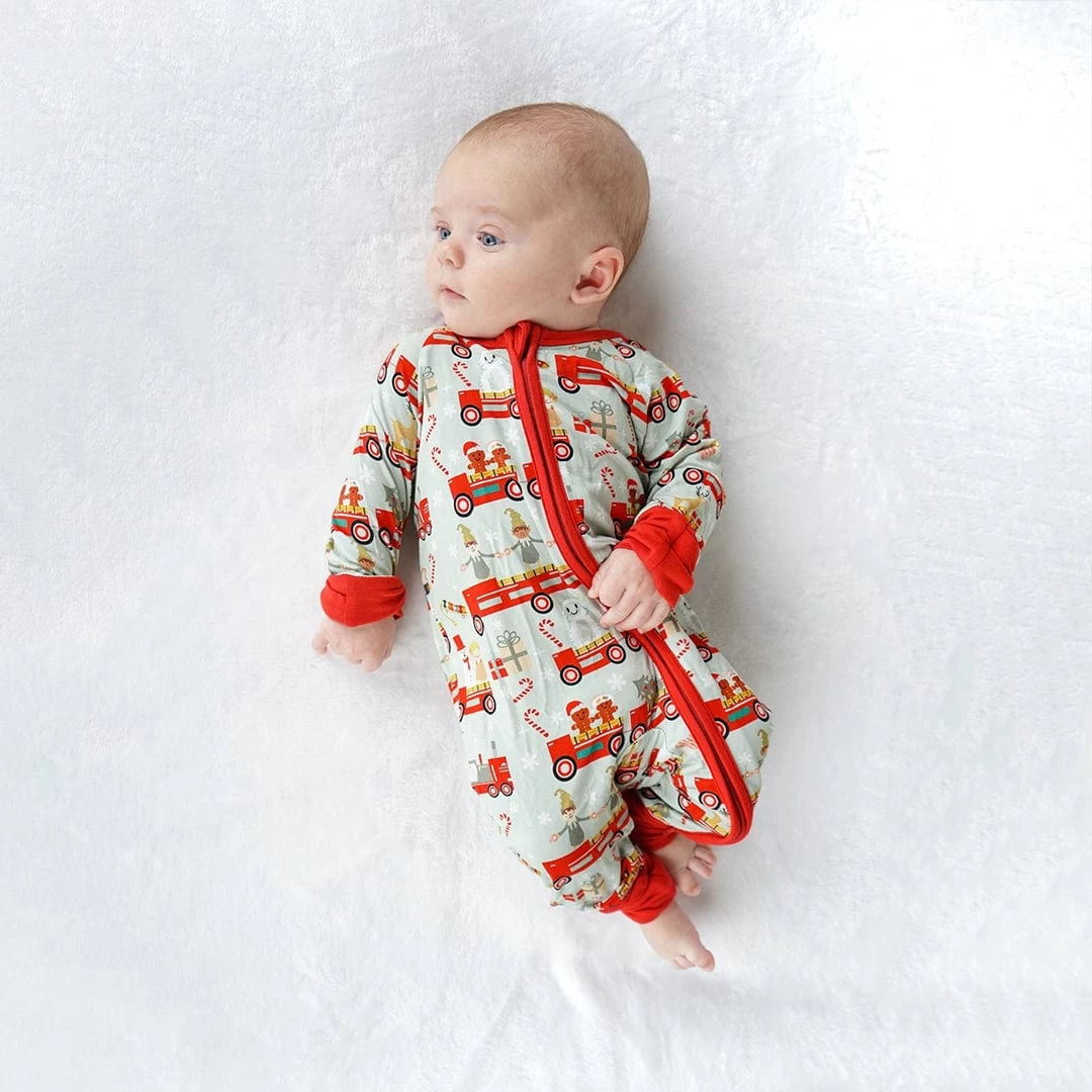 Christmas Train Bamboo Baby Convertible Romper Pajamas 4 Christmas Train Bamboo Baby Convertible Romper Pajamas - Image 2