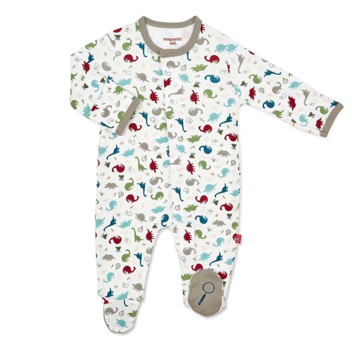 Dino Expedition Organic Cotton Magnetic Footie 3 Dino Expedition Organic Cotton Magnetic Footie