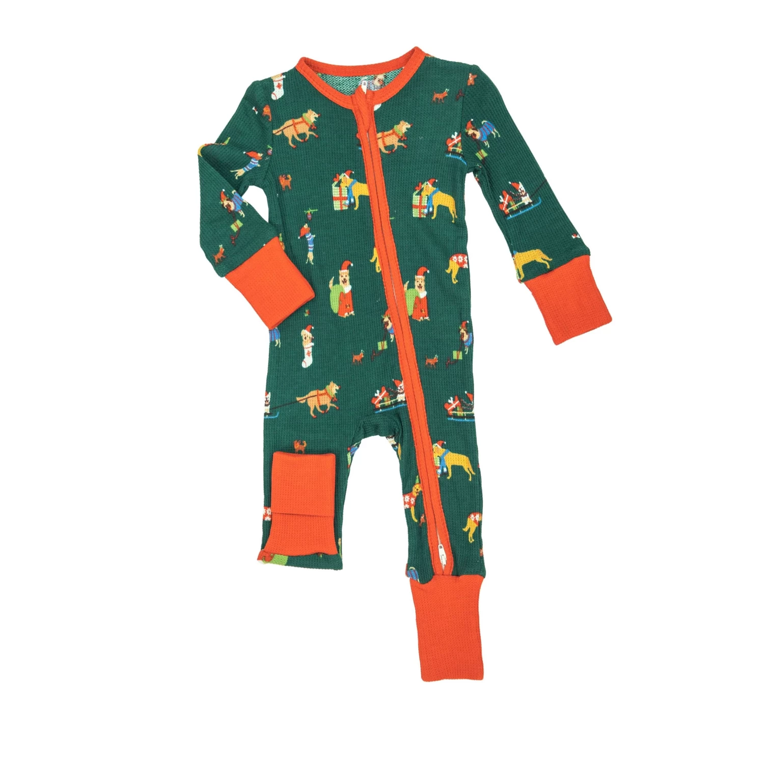 Doggie Christmas Waffle 2-Way Zipper Romper 3 Doggie Christmas Waffle 2-Way Zipper Romper