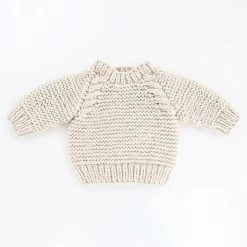 Natural Garter Stitch Crew Neck Sweater