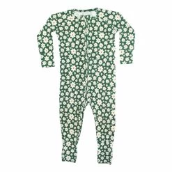 Green Floral Ribbed Zip Romper