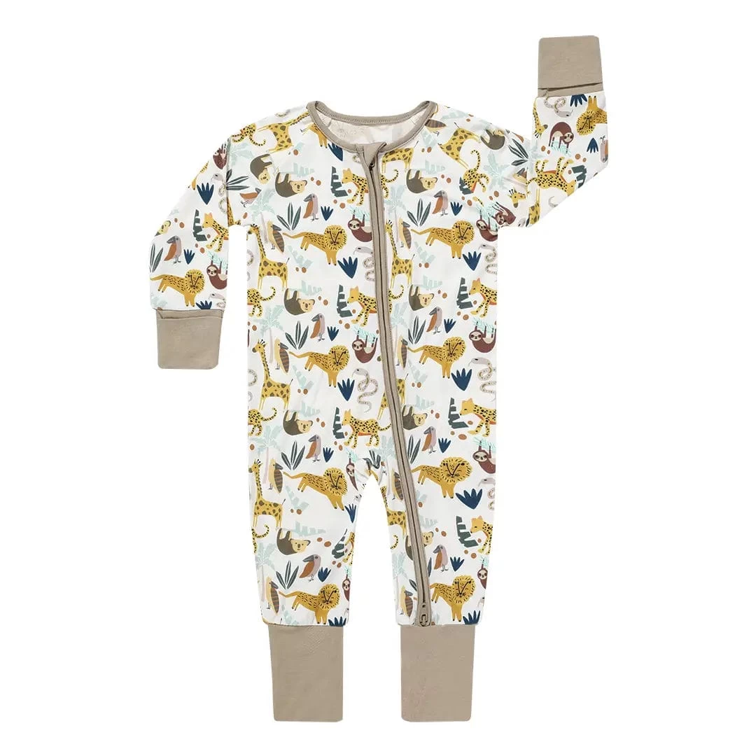 Jungle Friends Bamboo Convertible Romper Sleeper Pajamas 3 Jungle Friends Bamboo Convertible Romper Sleeper Pajamas
