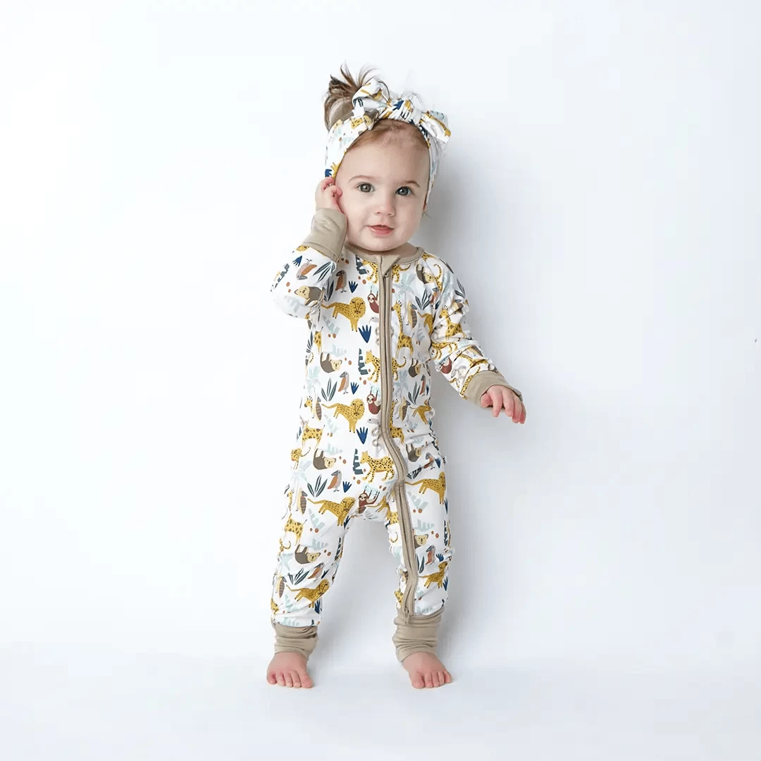 Jungle Friends Bamboo Convertible Romper Sleeper Pajamas 5 Jungle Friends Bamboo Convertible Romper Sleeper Pajamas - Image 3