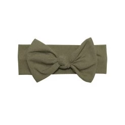 Olive Small Ribbed Headband Bow