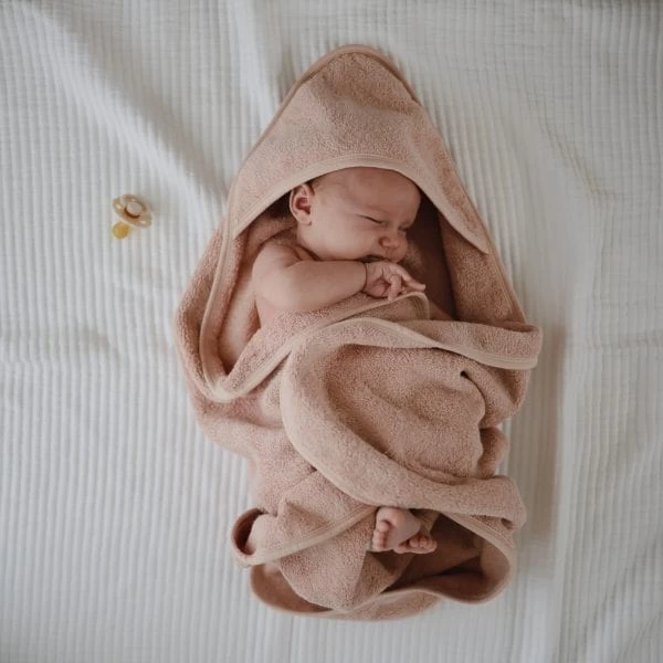 Mushie Organic Cotton Baby Hooded Towel (Blush) 6 Mushie Organic Cotton Baby Hooded Towel (Blush) - Image 4