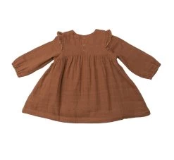 Organic Muslin Caramel Cafe Ruffle Sleeved Dress -Baby Product Shop organic muslin caramel cafe ruffle sleeved dress angel dear baby one pieces lil tulips 29926079365238
