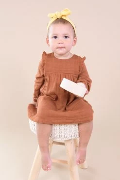 Organic Muslin Caramel Cafe Ruffle Sleeved Dress -Baby Product Shop organic muslin caramel cafe ruffle sleeved dress angel dear baby one pieces lil tulips 29926079398006