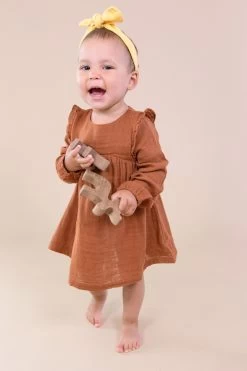 Organic Muslin Caramel Cafe Ruffle Sleeved Dress -Baby Product Shop organic muslin caramel cafe ruffle sleeved dress angel dear baby one pieces lil tulips 29926079463542