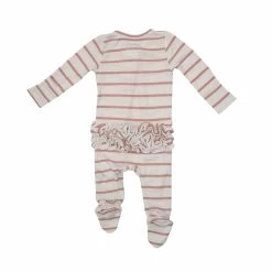 Rose Tan Stripe Ribbed Ruffle Back 2-Way Zipper Footie 5 Rose Tan Stripe Ribbed Ruffle Back 2-Way Zipper Footie -Baby Product Shop rose tan stripe ribbed ruffle back 2 way zipper footie angel dear lil tulips 30366303780982