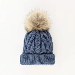 Slate Blue Pop Pom Pom Beanie Hat