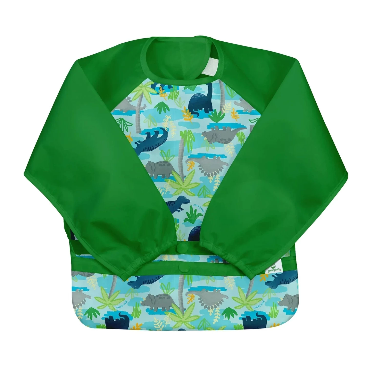 Green Sprouts Snap + Go® Easy-wear Long Sleeve Bib Aqua Dino Jungle 3 Green Sprouts Snap + Go® Easy-wear Long Sleeve Bib Aqua Dino Jungle