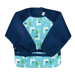 Green Sprouts Snap + Go® Easy-wear Long Sleeve Bib Aqua Llamas