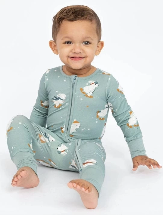 Snow Bunny - Blue Footless Zip Romper 3 Snow Bunny - Blue Footless Zip Romper