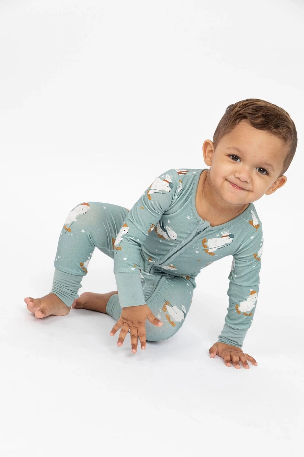 Snow Bunny - Blue Footless Zip Romper 6 Snow Bunny - Blue Footless Zip Romper - Image 4