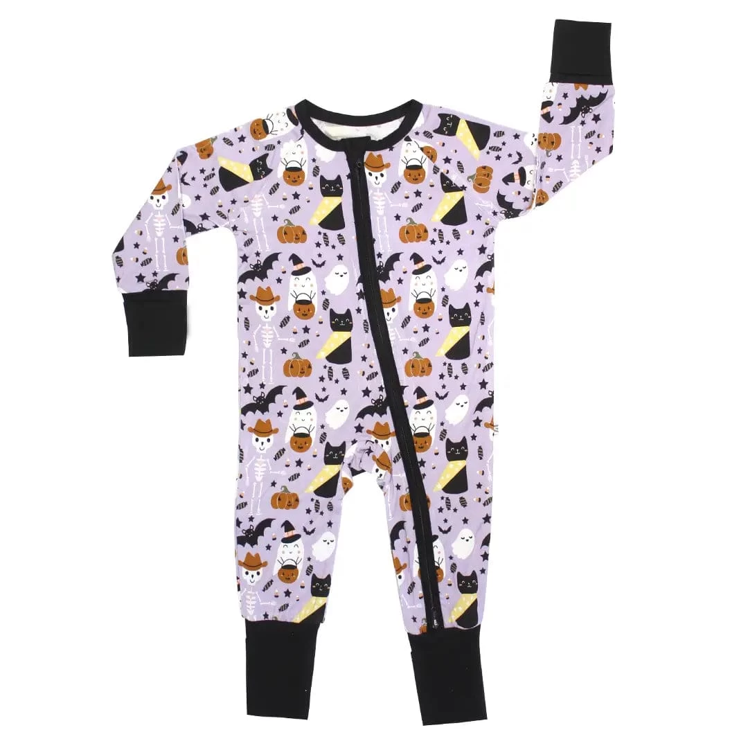 Spooky Cute Purple Halloween Bamboo Convertible Romper Pajamas 3 Spooky Cute Purple Halloween Bamboo Convertible Romper Pajamas