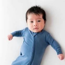 Zippered Footie In Steel -Baby Product Shop zippered footie in steel kyte baby lil tulips 29450323460214